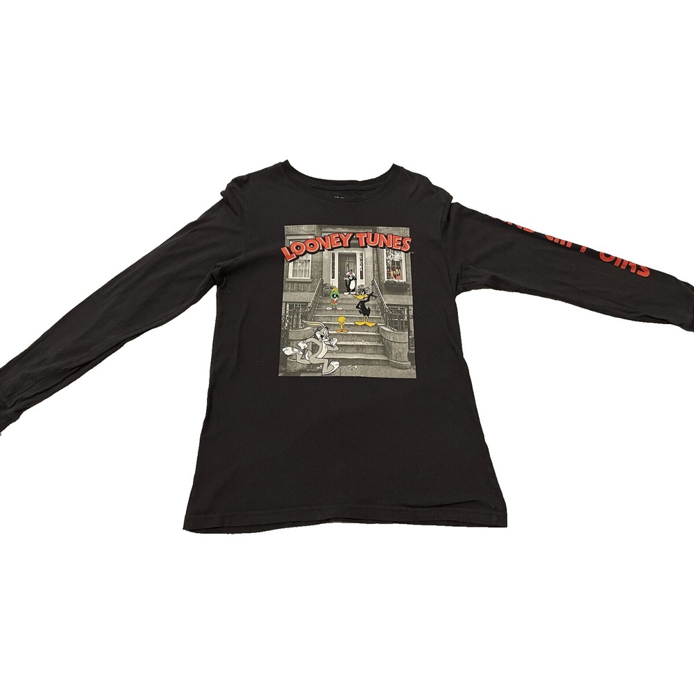 Long Sleeve Looney Tunes Graphic T-shirt Vintage Black size M